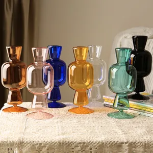 Creative Minimalist Glass Candle Holder Vase Geometric Art Tabletop Decor For Living Room Dining Table Home Decoration