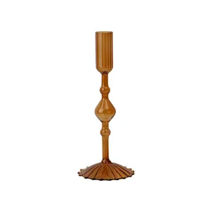 Amber glass candlestick holder minimalist retro art home decor dining table centerpiece vase