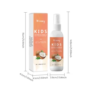 Kids hair detangler spray coconut hibiscus moisturizing 100ml bottle with dimensions