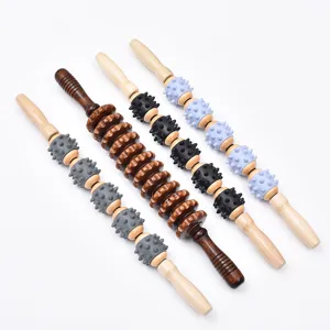 Houten Handroller Massagestaf Spierontspanning Tool Rug Nek Taille Lichaam Massager Met Stekelrollers