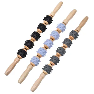 Handheld houten spierroller massager voor rug nek en taille ontspanning met stekels