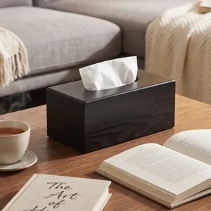 Black wooden tissue box Scandinavian style napkin holder for home tabletop decor.