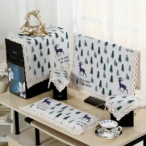 Baumwolle Leinen Computer Staubschutz Abdeckung Set mit Wald Tiers Motiv und Borte fur PC