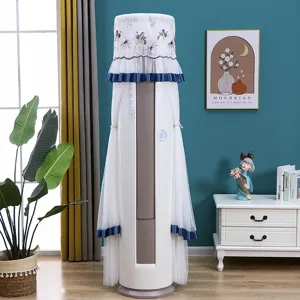 Vertical cylinder air conditioner dust cover with lace embroidery, elegant home decor.