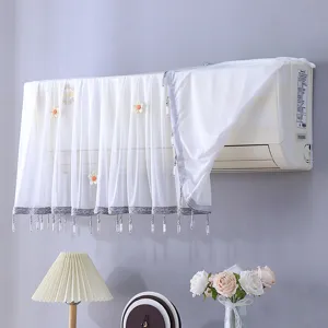 Housse anti-poussière blanche pour climatiseur rideau décoratif mural avec perles.