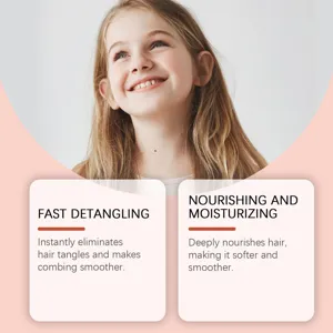 Children hair care detail showing fast detangling and nourishing moisturizing benefits smoothly.