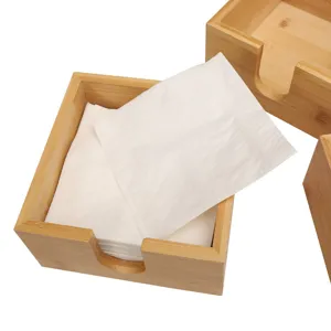 Elegante servilletero cuadrado de bambu natural para la mesa de comedor y cocina.