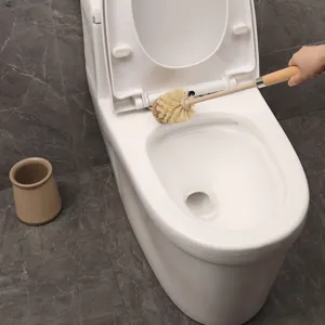 Wooden long handle toilet brush set with holder for bathroom cleaning use and daily home care.