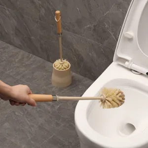 Wooden handle toilet brush set with holder for bathroom cleaning and daily use main image