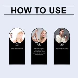 Detailansicht der Anwendungsschritte für temporäres Haarspray, einfache Styling-Anleitung.
