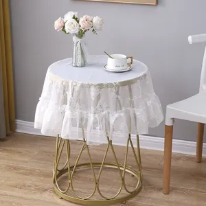White Lace Round Tablecloth Vintage Floral Embroidered Dustproof Table Cover For Home Kitchen Dining Room Decor