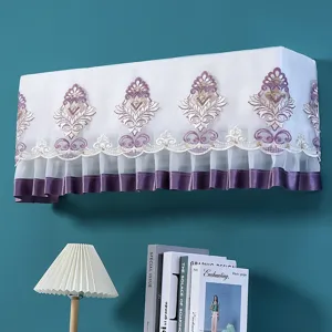 Lace embroidered wall mounted air conditioner dust cover detail, elegant purple floral design.