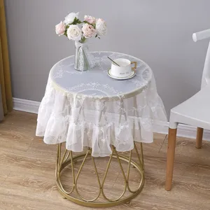 White lace tablecloth vintage round table cover decorative dustproof cover for table.