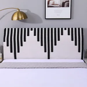 Vista dettagliata della fodera per testata letto elastica moderna bianco e nero antipolvere.