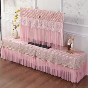 Set copertura antipolvere TV in velluto trapuntato rosa con volant in pizzo fine