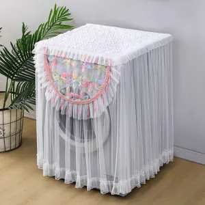 Cubierta Antipolvo para Lavadora Encaje Bordado Impermeable Protección Solar Cubierta de Lavadora de Tambor Decorativa