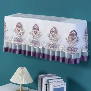 Air conditioner cover white lace mesh purple floral embroidery dust protector for wall unit