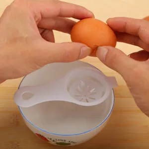 Plastic egg separator white kitchen tool for easy yolk and white separation, home use.