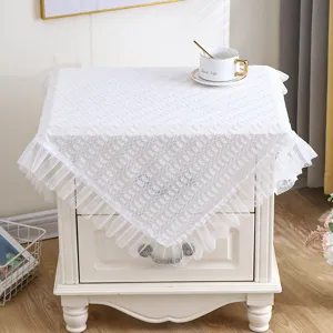 White lace bedside table cover dust proof cloth Nordic style elegant decorative table cover