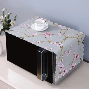 Microwave Oven Dust Cover Cotton Polyester Blend Scalloped Edge Floral Print Dustproof Protector Kitchen Appliance Cover