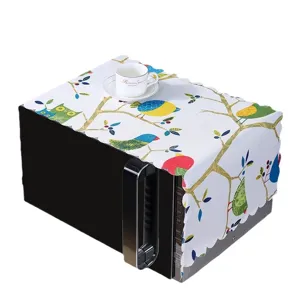 Microwave dust cover cloth with cute bird and tree branch print, washing machine top cover.