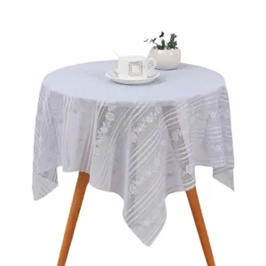 Vintage white lace embroidered round tablecloth hollow floral decorative table cover.