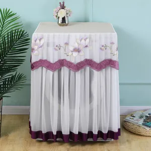 Fundas de encaje para lavadora a prueba de polvo con bordado floral morado elegante.