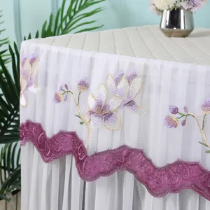 Fundas antipolvo para lavadora de encaje, bordado floral morado elegante, decoración hermosa.