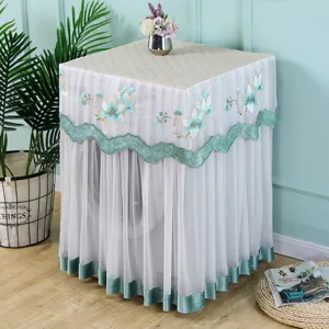 Fundas de encaje para lavadora a prueba de polvo con diseño de bordado floral elegante.