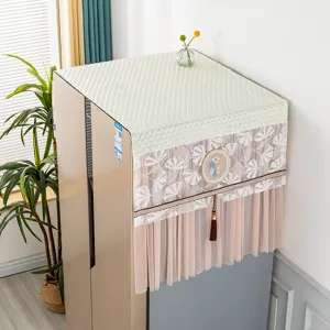 Cubierta antipolvo para refrigerador con encaje y elegante bordado, diseño de tela acolchada.