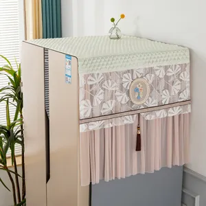 Elegante funda antipolvo de encaje floral para refrigerador con borla decoración del hogar