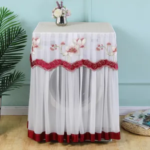 Funda antipolvo para lavadora de encaje con bordado de flores protector de electrodomestico
