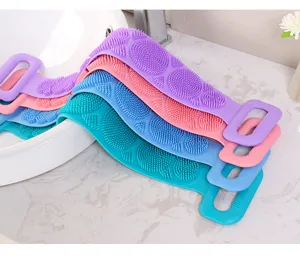 Long silicone back scrubber exfoliating bath belt with double-sided massage texture for body cleaning