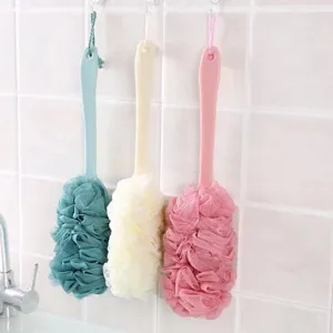Long Handle Bath Brush Soft Mesh Body Exfoliating Shower Brush With Hanging Rope Bathroom Cleaning Tool For Women Men