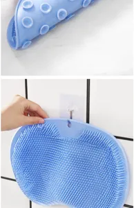Silicone foot scrubber mat bath back massager shower non-slip mat with suction cups blue