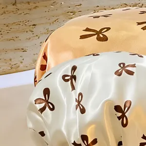 Cuffia Doccia Impermeabile a Doppio Strato Carina Stampa con Fiocco Cuffia per Capelli da Bagno Addensata Elastica per Donna Bagno Casa