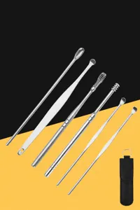 Stainless steel ear pick set 6 pieces professional ear cleaning tool with portable case