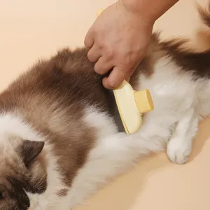 Yellow pet cat grooming slicker brush for loose fur removal and daily care clean