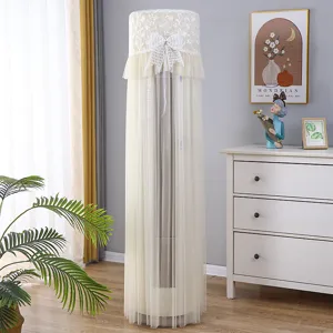 Lace standing round air conditioner dust cover, elegant mesh skirt design for upright units.