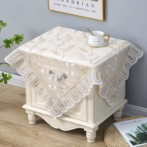 Mantel de cubierta antipolvo de encaje bordado cuadrado para mesita de noche decoración