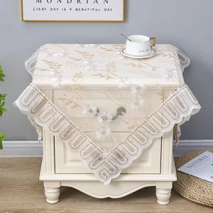 Cubierta antipolvo de encaje cuadrada mantel de noche bordado flores decoracion hogar 1pz