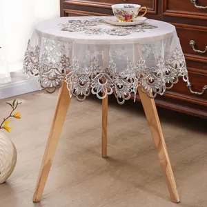European style lace round tablecloth white fabric decorative cover for coffee table home decor details