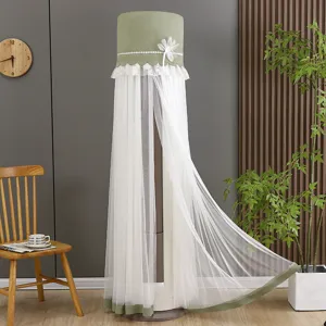 Detailed view of the vertical air conditioner cover featuring elegant lace and floral design.