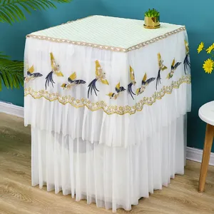 Copertura antipolvere per lavatrice in stile nordico, elegante tessuto di pizzo raffinato.