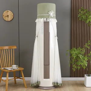 Vertical cylindrical air conditioner dust cover with lace gauze and green top design.