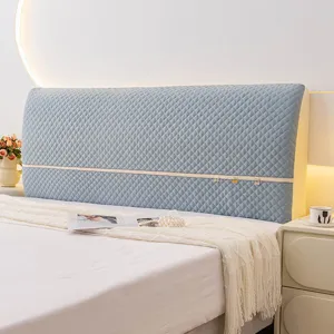 Light blue quilted bedhead cover stretch dustproof protector for wooden and soft beds detail