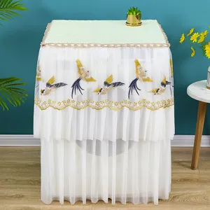 Fodera antipolvere per lavatrice in pizzo nordico con ricamo di uccelli, elegante decorazione.