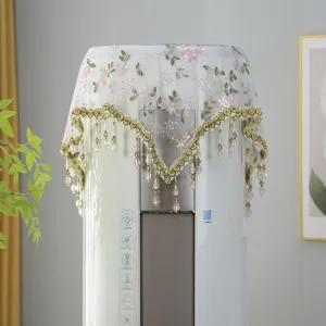 Elegante funda para aire acondicionado vertical encaje malla bordado flores antipolvo