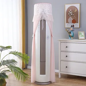 Pink lace vertical round air conditioner cover dustproof protective sleeve for living room.