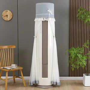 Vertical air conditioner dust cover, grey and white lace design for cylindrical tower AC units.